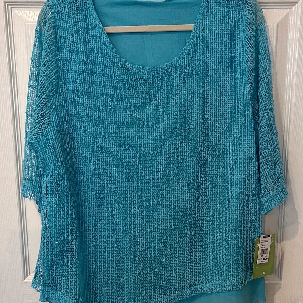 Anthony’s Resort-wear, blue open weave tunic